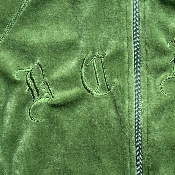 Vintage BCBG Y2K Velour Track Jacket Olive Green Zip Up Embroider Gothic Logo-S - Picture 2 of 13